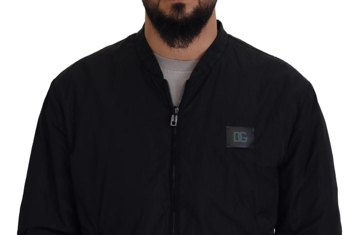 Men’s Dolce &amp; Gabbana Black Nylon Logo Bomber Zipper Jacket
