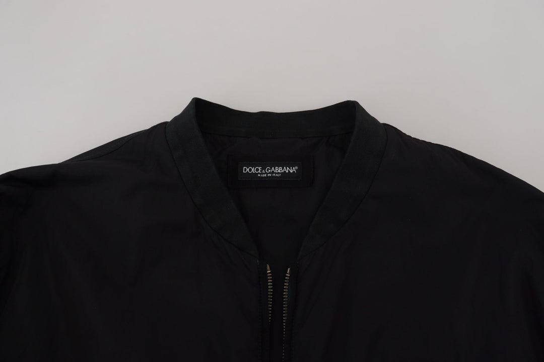 Men’s Dolce &amp; Gabbana Black Nylon Logo Bomber Zipper Jacket