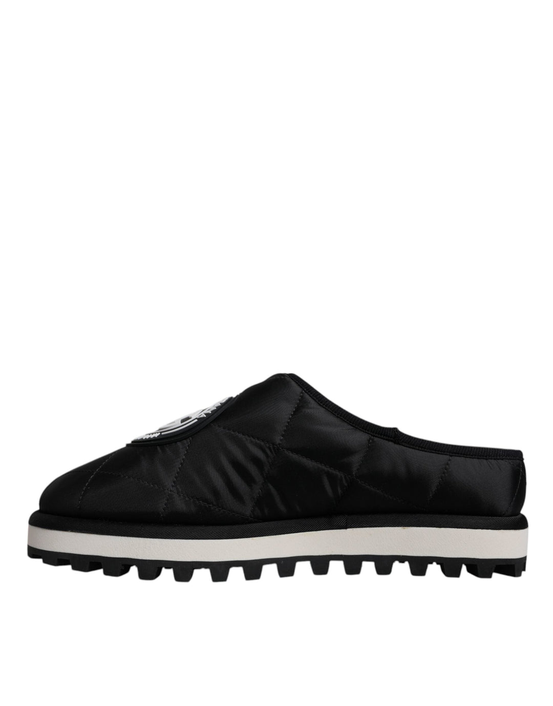 Men’s Dolce &amp; Gabbana Black Nylon Quilted Logo Patch Sandals Slides Shoes