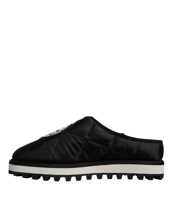 Men’s Dolce &amp; Gabbana Black Nylon Quilted Logo Patch Sandals Slides Shoes