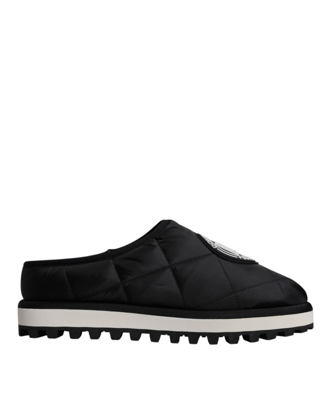 Men’s Dolce &amp; Gabbana Black Nylon Quilted Logo Patch Sandals Slides Shoes