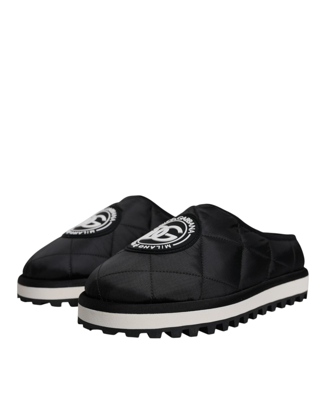 Men’s Dolce &amp; Gabbana Black Nylon Quilted Logo Patch Sandals Slides Shoes