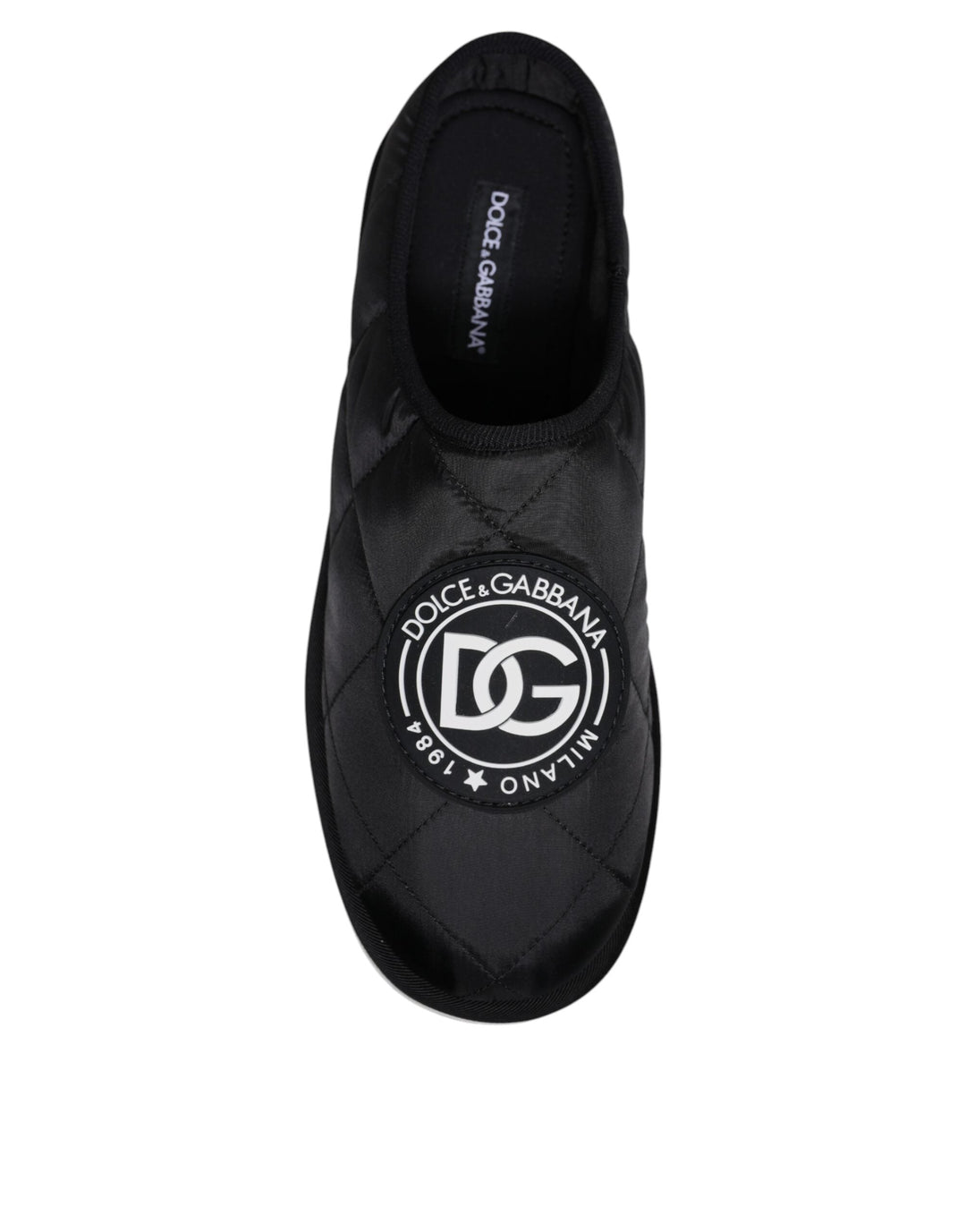 Men’s Dolce &amp; Gabbana Black Nylon Quilted Logo Patch Sandals Slides Shoes