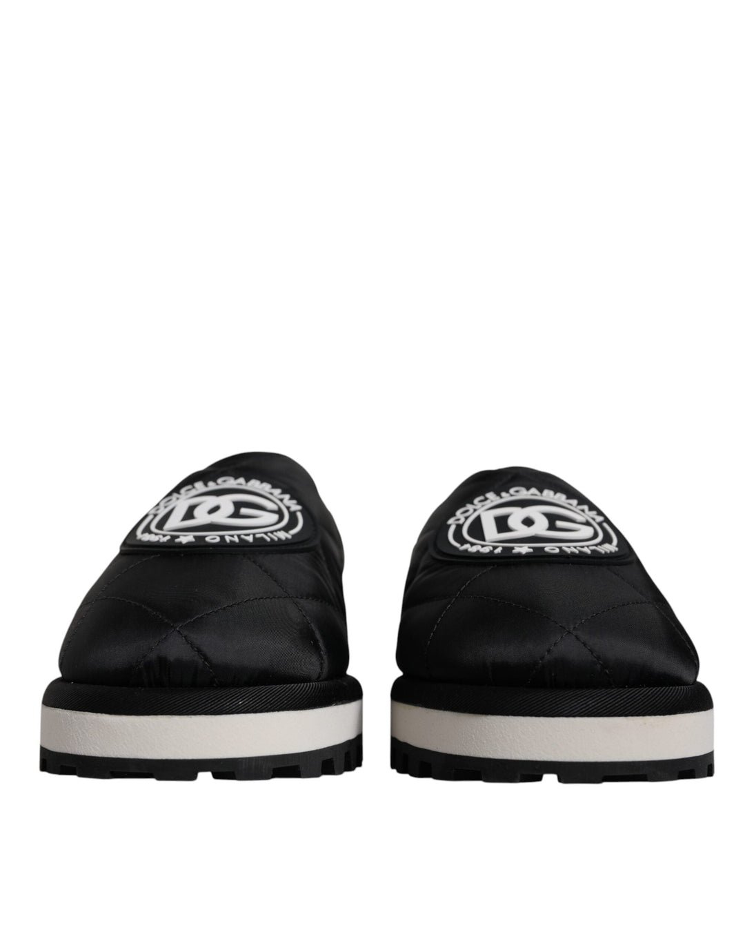 Men’s Dolce & Gabbana Black Nylon Quilted Logo Patch Sandals Slides Shoes