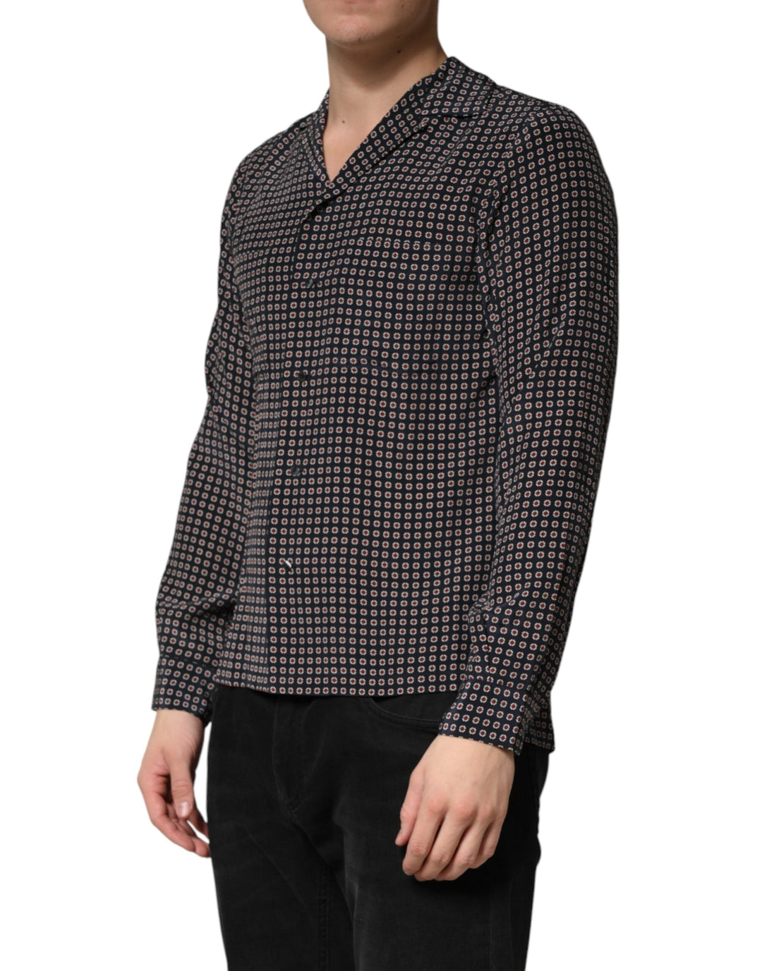 Men’s Dolce &amp; Gabbana Black Patterned Silk Men Button Down Shirt