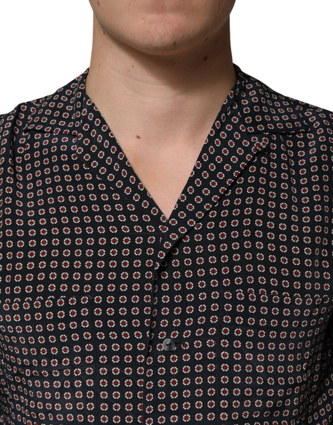 Men’s Dolce &amp; Gabbana Black Patterned Silk Men Button Down Shirt