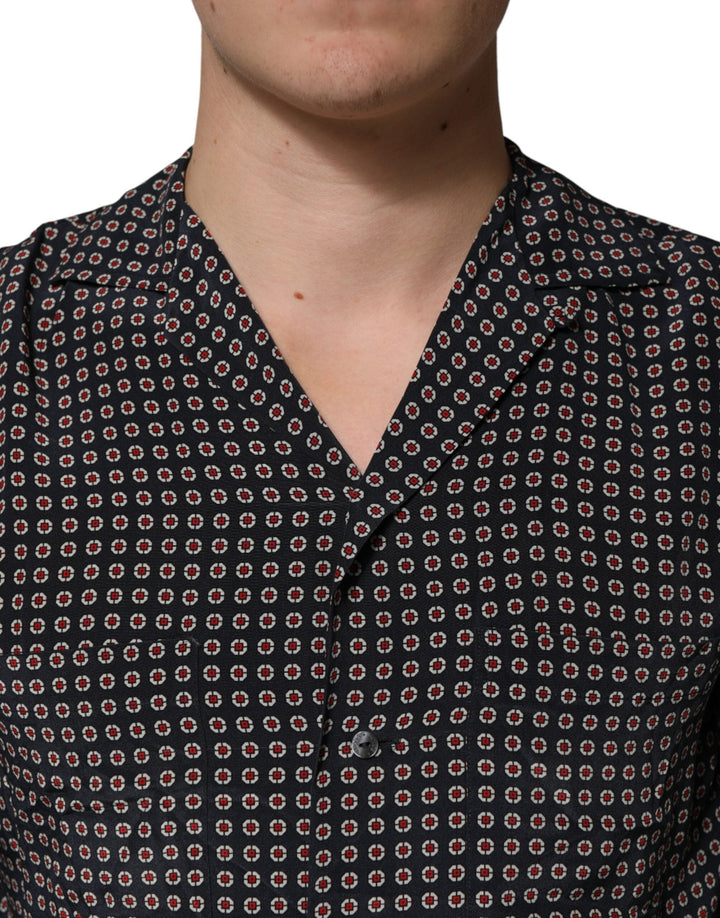 Men’s Dolce &amp; Gabbana Black Patterned Silk Men Button Down Shirt