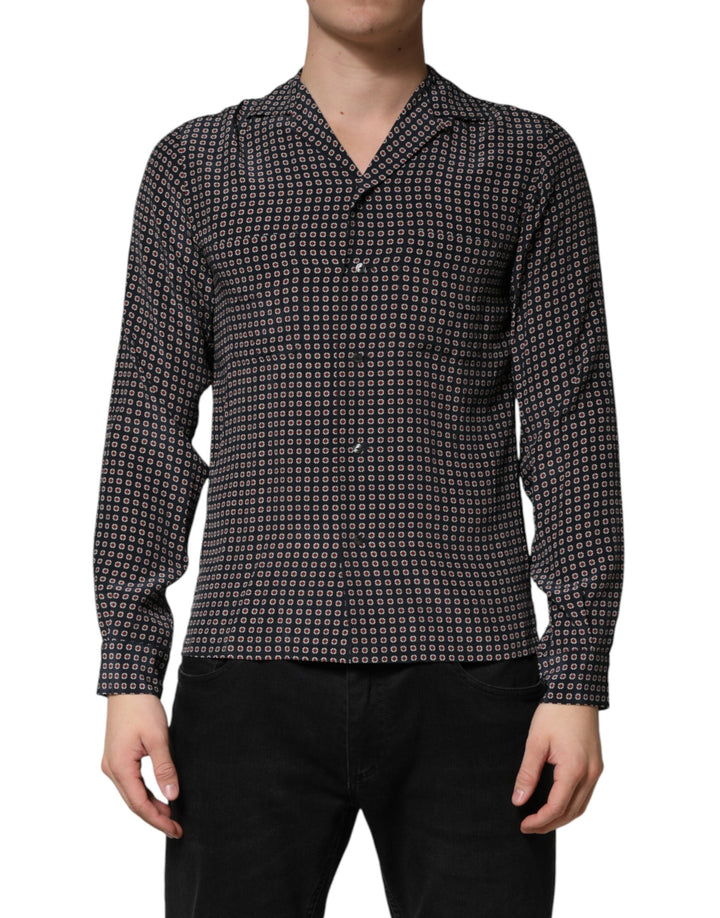 Men’s Dolce &amp; Gabbana Black Patterned Silk Men Button Down Shirt