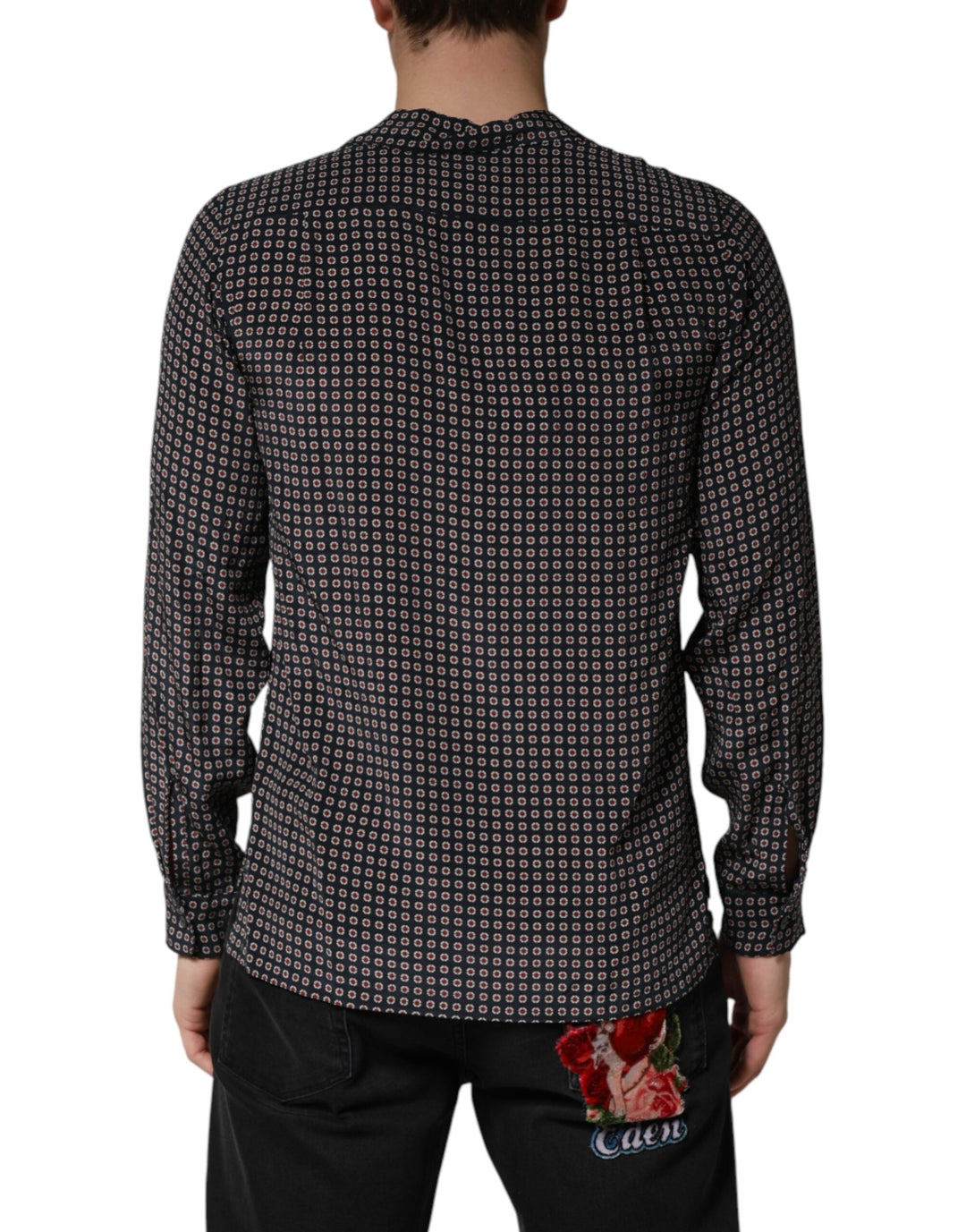 Men’s Dolce &amp; Gabbana Black Patterned Silk Men Button Down Shirt