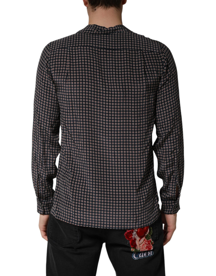 Men’s Dolce &amp; Gabbana Black Patterned Silk Men Button Down Shirt