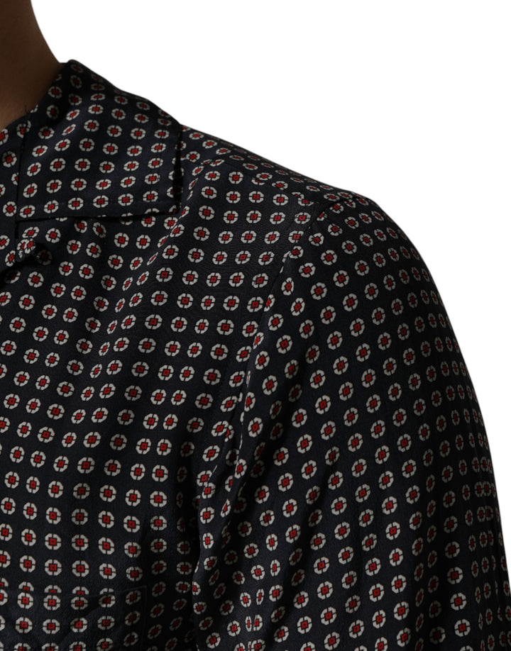 Men’s Dolce &amp; Gabbana Black Patterned Silk Men Button Down Shirt