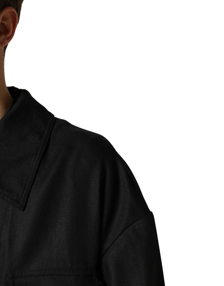 Men’s Dolce &amp; Gabbana Black Pockets Collared Trench Coat Jacket
