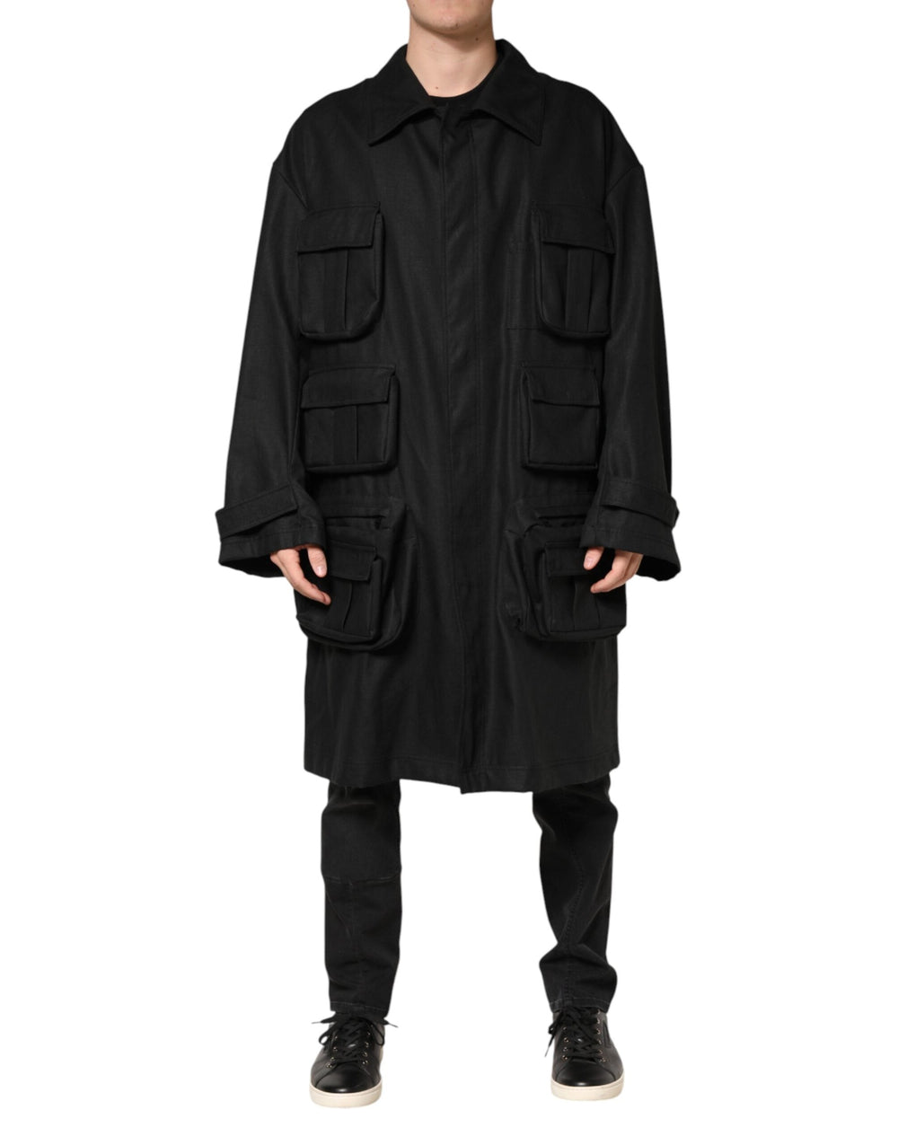 Men’s Dolce & Gabbana Black Pockets Collared Trench Coat Jacket