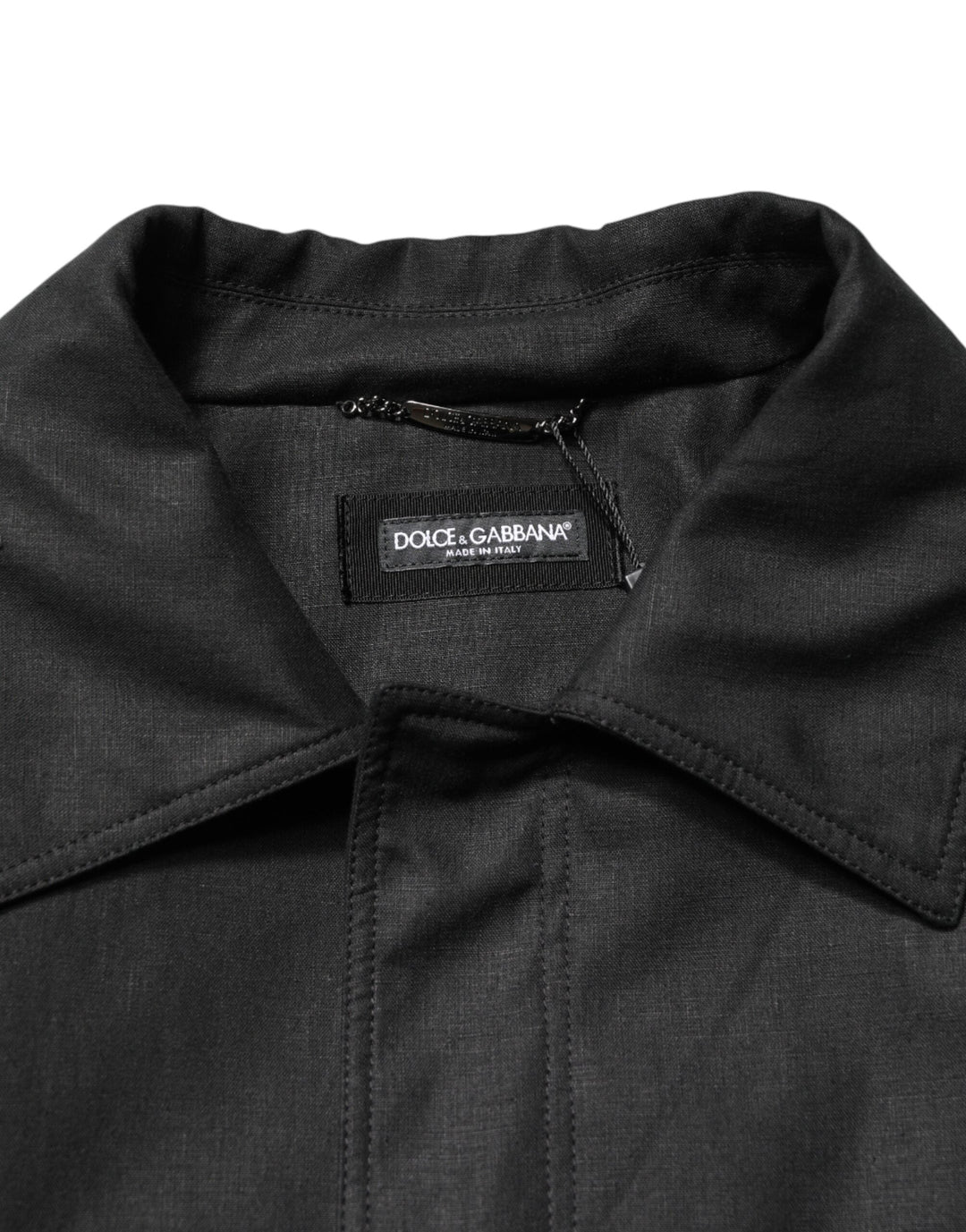 Men’s Dolce &amp; Gabbana Black Pockets Collared Trench Coat Jacket