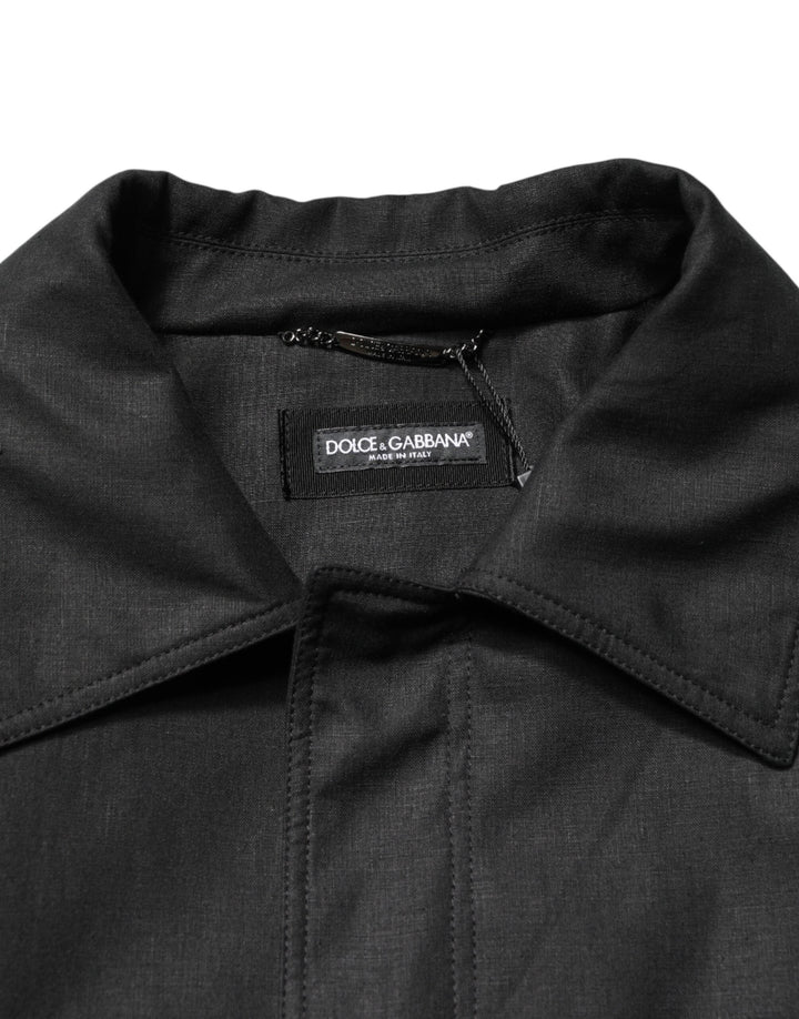 Men’s Dolce &amp; Gabbana Black Pockets Collared Trench Coat Jacket