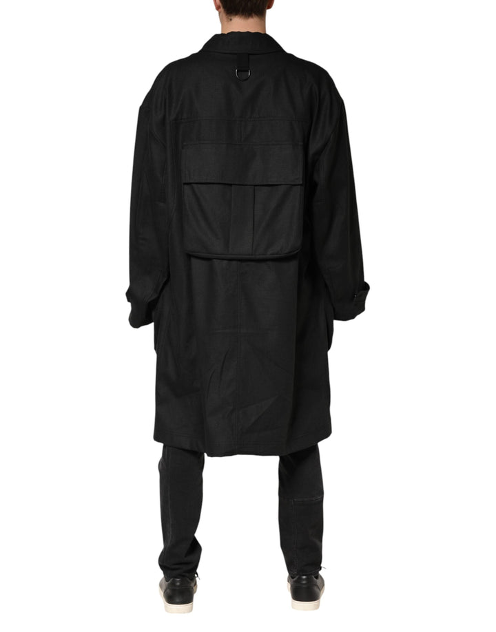 Men’s Dolce &amp; Gabbana Black Pockets Collared Trench Coat Jacket