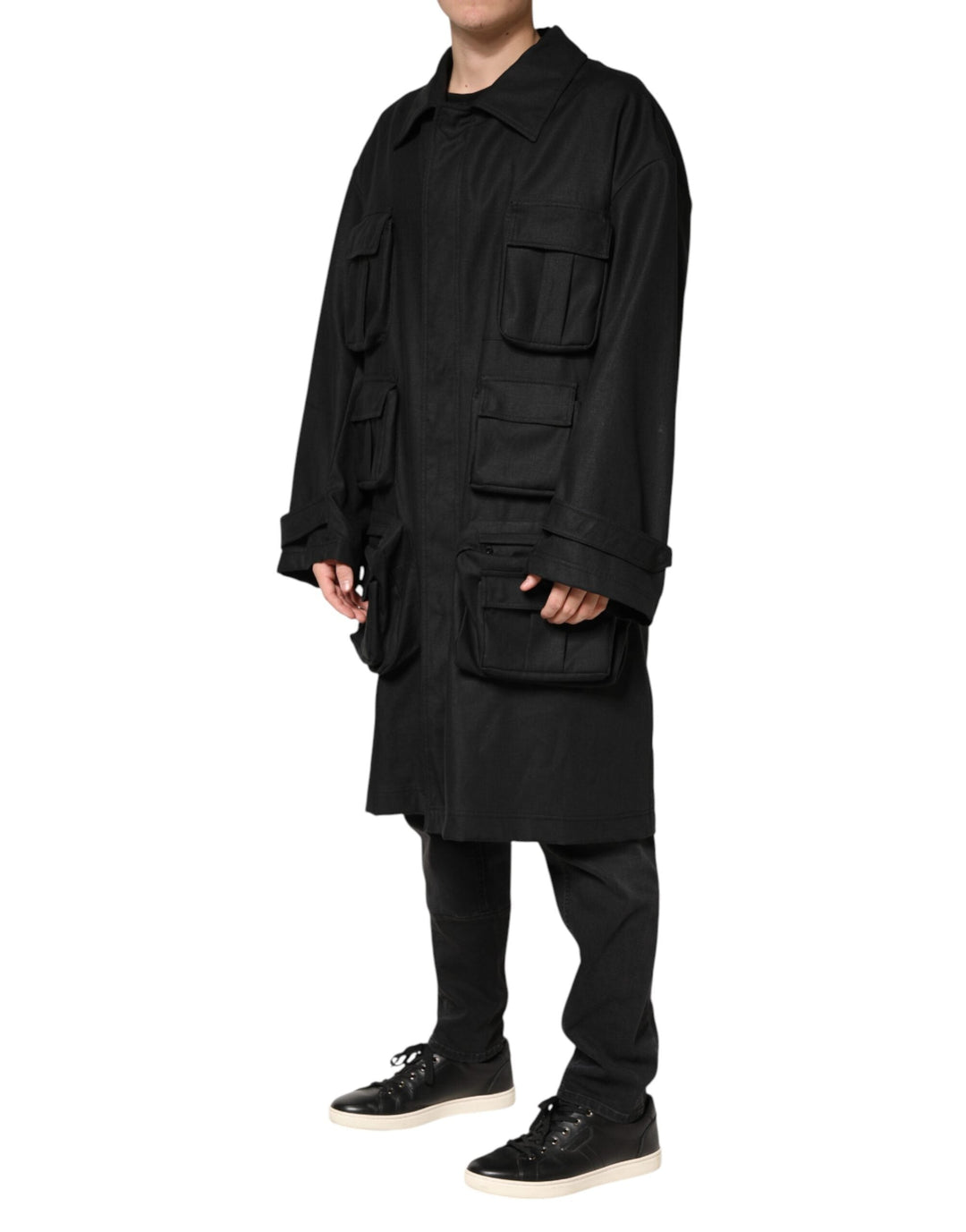 Men’s Dolce &amp; Gabbana Black Pockets Collared Trench Coat Jacket