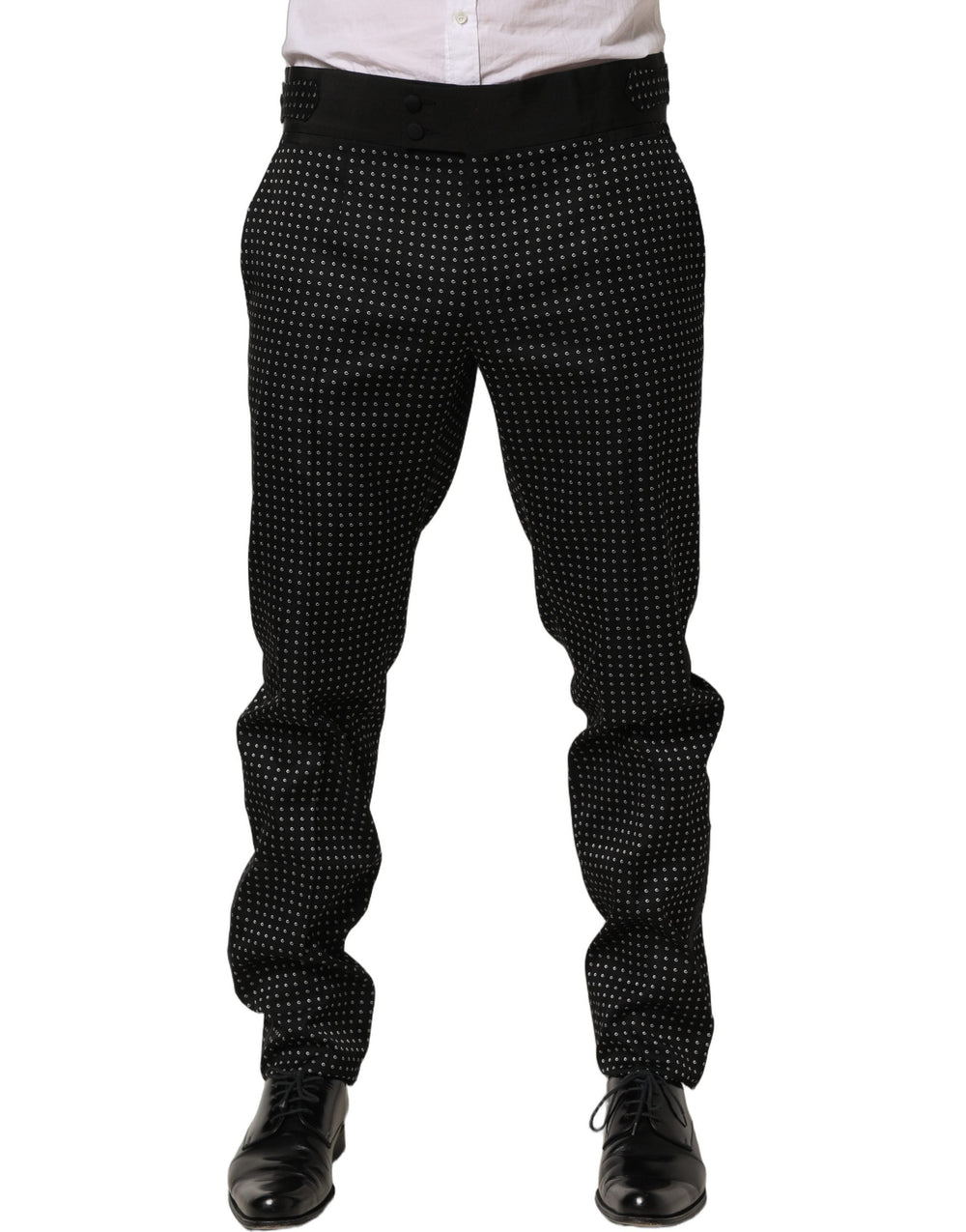 Men’s Dolce & Gabbana Black Polka Dot Cotton Dress Trouser Pants