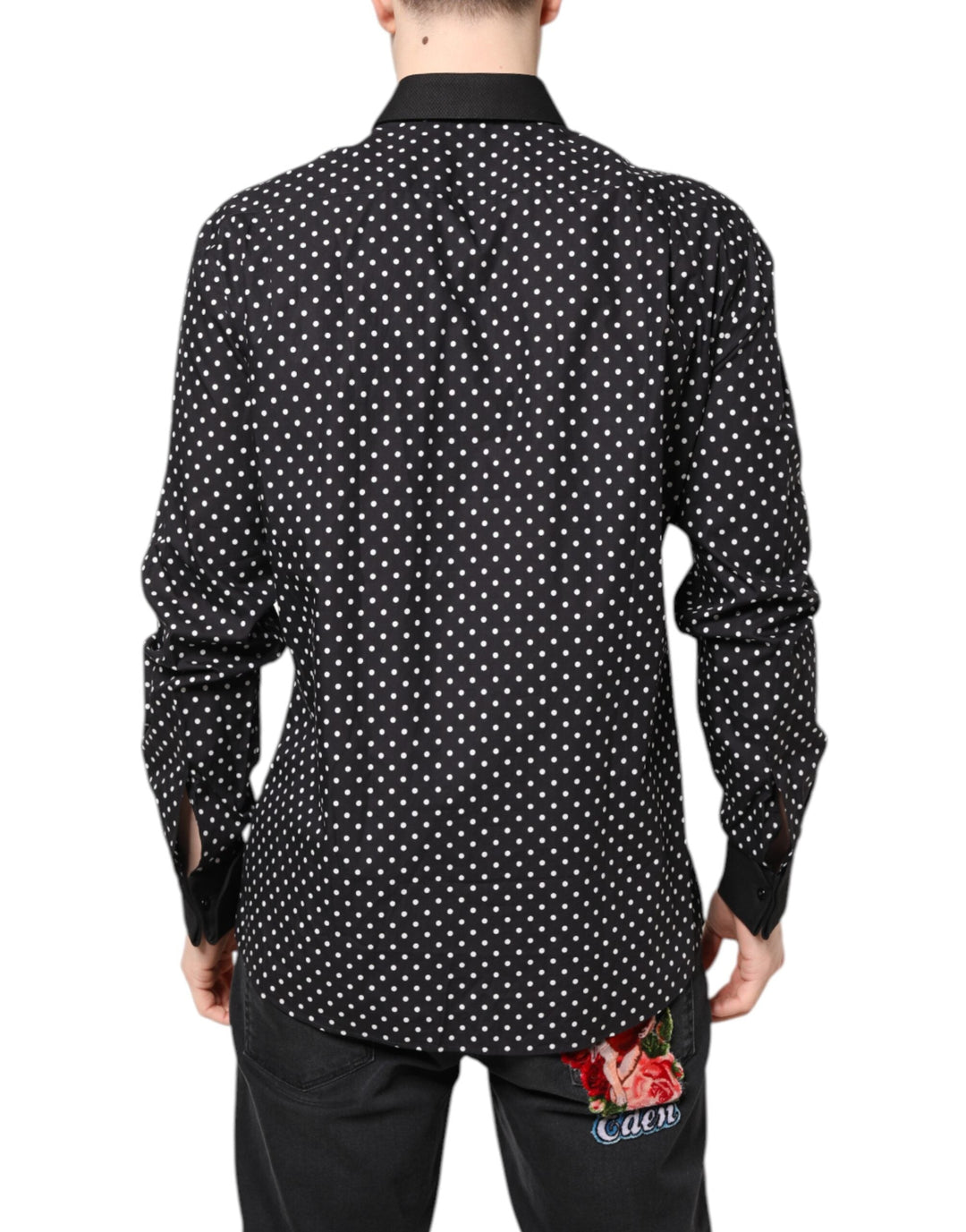 Men’s Dolce &amp; Gabbana Black Polka Dot Cotton Formal Dress Shirt