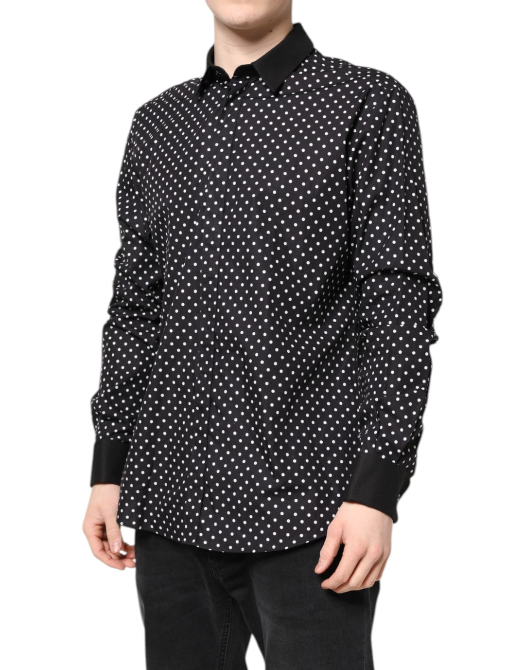 Men’s Dolce &amp; Gabbana Black Polka Dot Cotton Formal Dress Shirt