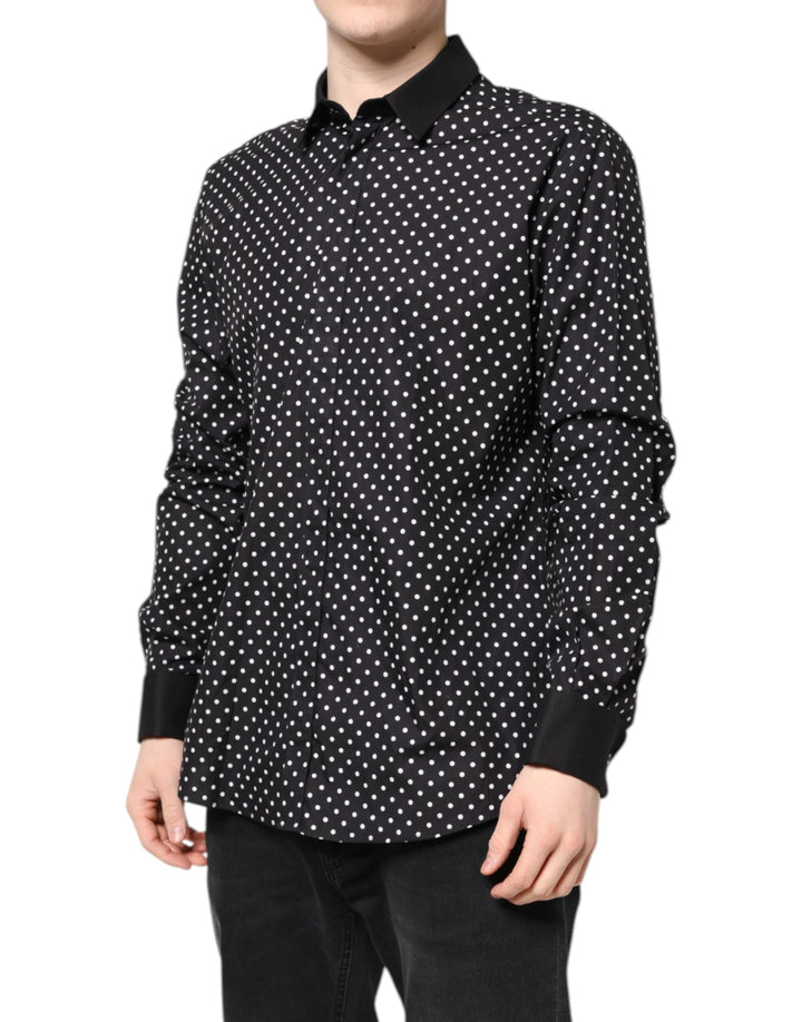 Men’s Dolce &amp; Gabbana Black Polka Dot Cotton Formal Dress Shirt
