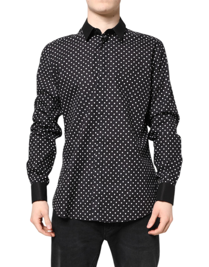 Dolce &amp; Gabbana Black Polka Dot Cotton Formal Dress Shirt