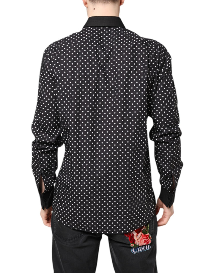 Dolce &amp; Gabbana Black Polka Dot Cotton Formal Dress Shirt