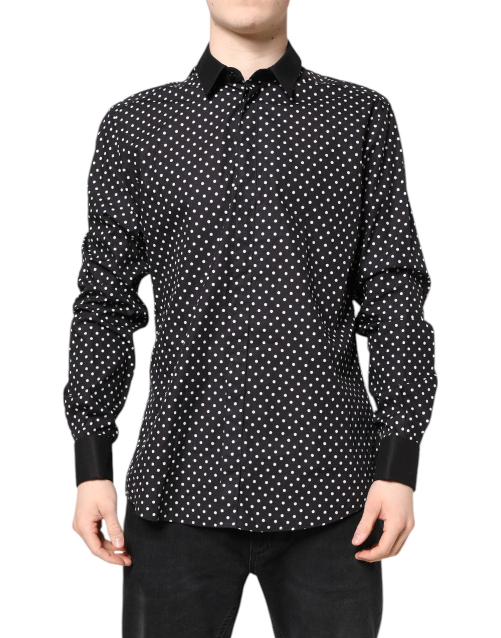 Men’s Dolce & Gabbana Black Polka Dot Cotton Formal Dress Shirt