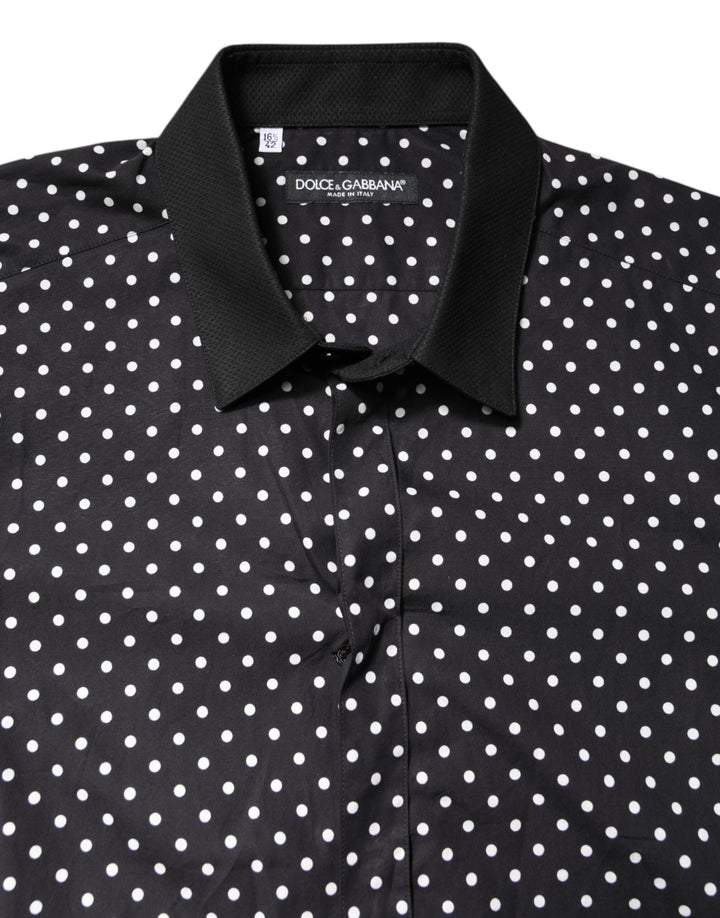 Dolce &amp; Gabbana Black Polka Dot Cotton Formal Dress Shirt