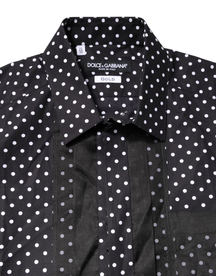 Men’s Dolce &amp; Gabbana Black Polka Dot Long Sleeves Gold Formal Shirt