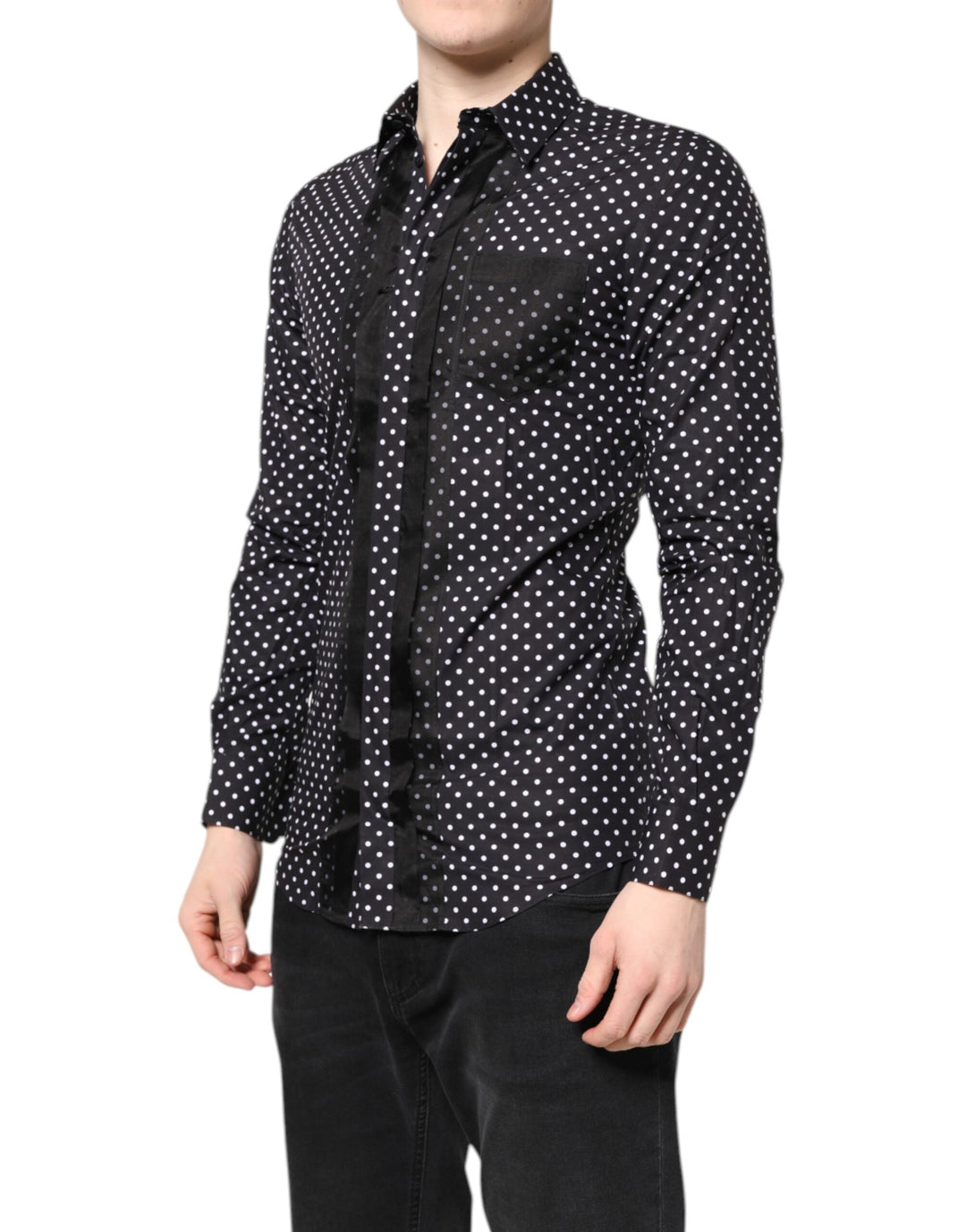 Dolce &amp; Gabbana Black Polka Dot Long Sleeves Gold Formal Shirt