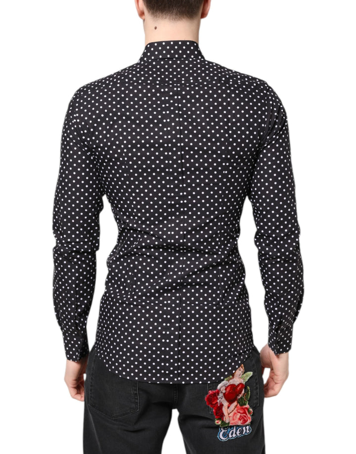 Dolce &amp; Gabbana Black Polka Dot Long Sleeves Gold Formal Shirt