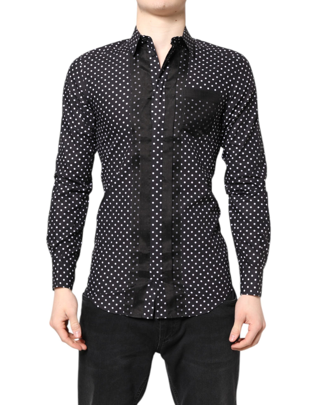 Men’s Dolce &amp; Gabbana Black Polka Dot Long Sleeves Gold Formal Shirt