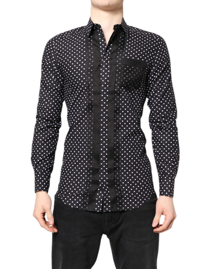 Men’s Dolce &amp; Gabbana Black Polka Dot Long Sleeves Gold Formal Shirt
