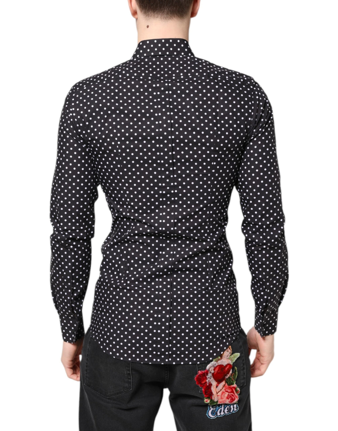 Men’s Dolce &amp; Gabbana Black Polka Dot Long Sleeves Gold Formal Shirt