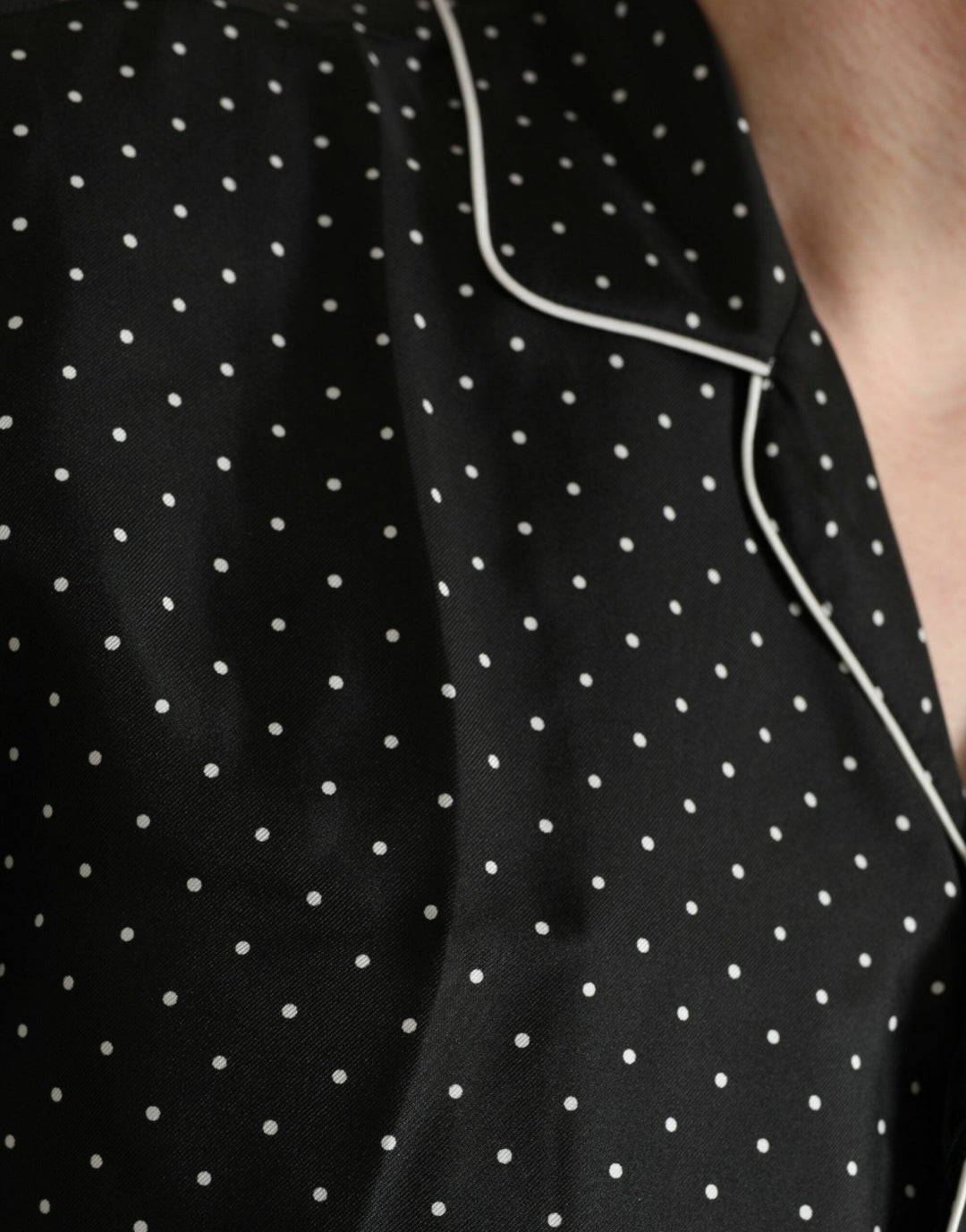 Men’s Dolce &amp; Gabbana Black Polka Dot Silk Long Sleeve Shirt