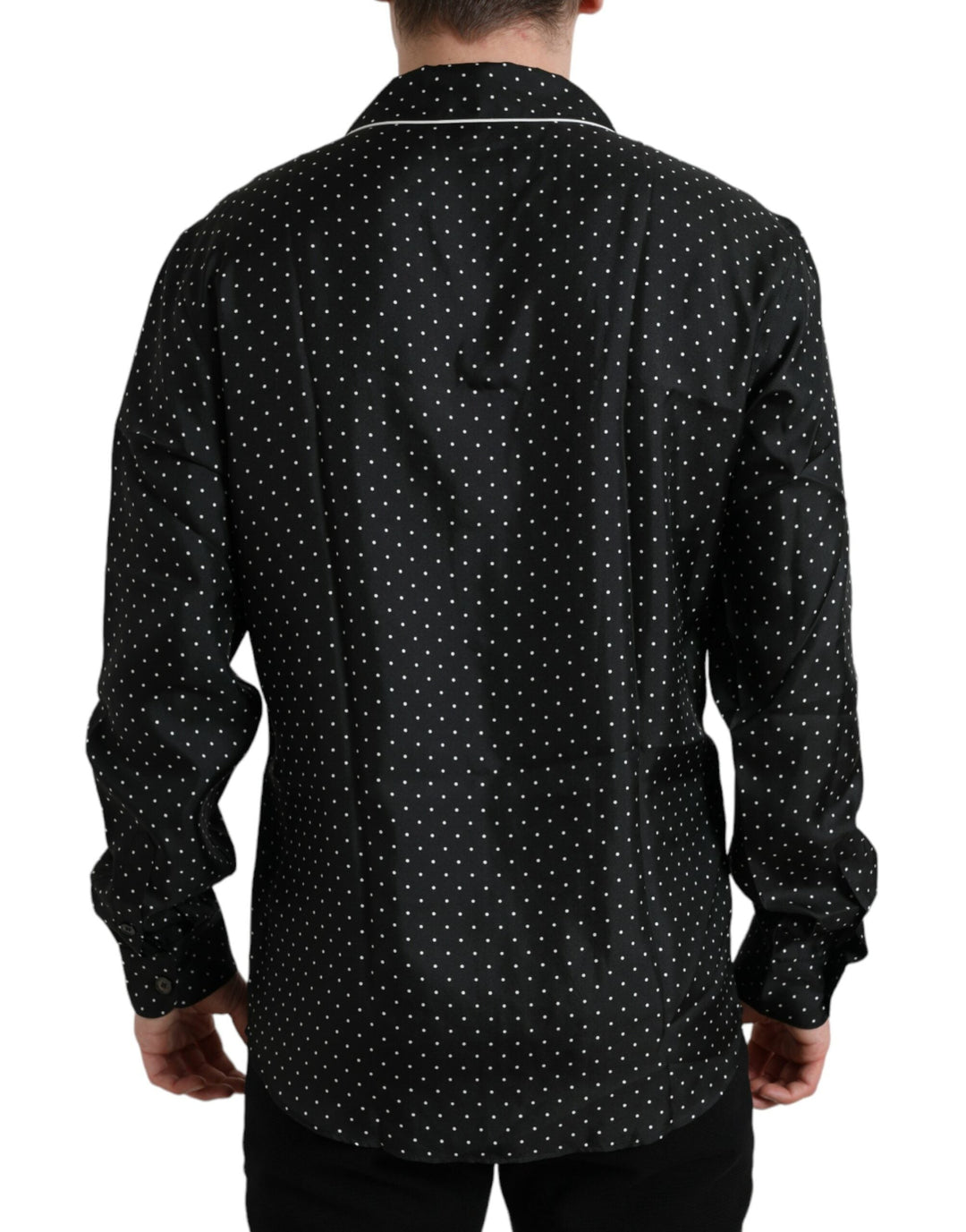 Men’s Dolce &amp; Gabbana Black Polka Dot Silk Long Sleeve Shirt