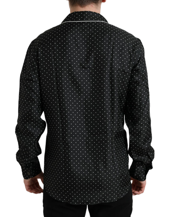 Men’s Dolce &amp; Gabbana Black Polka Dot Silk Long Sleeve Shirt