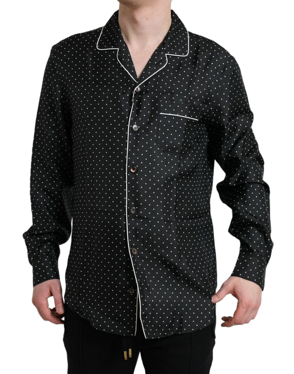 Men’s Dolce & Gabbana Black Polka Dot Silk Long Sleeve Shirt
