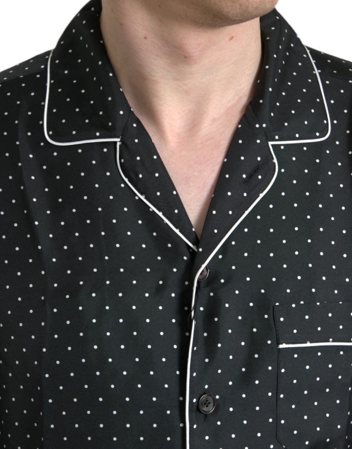 Dolce &amp; Gabbana Black Polka Dot Silk Long Sleeve Shirt