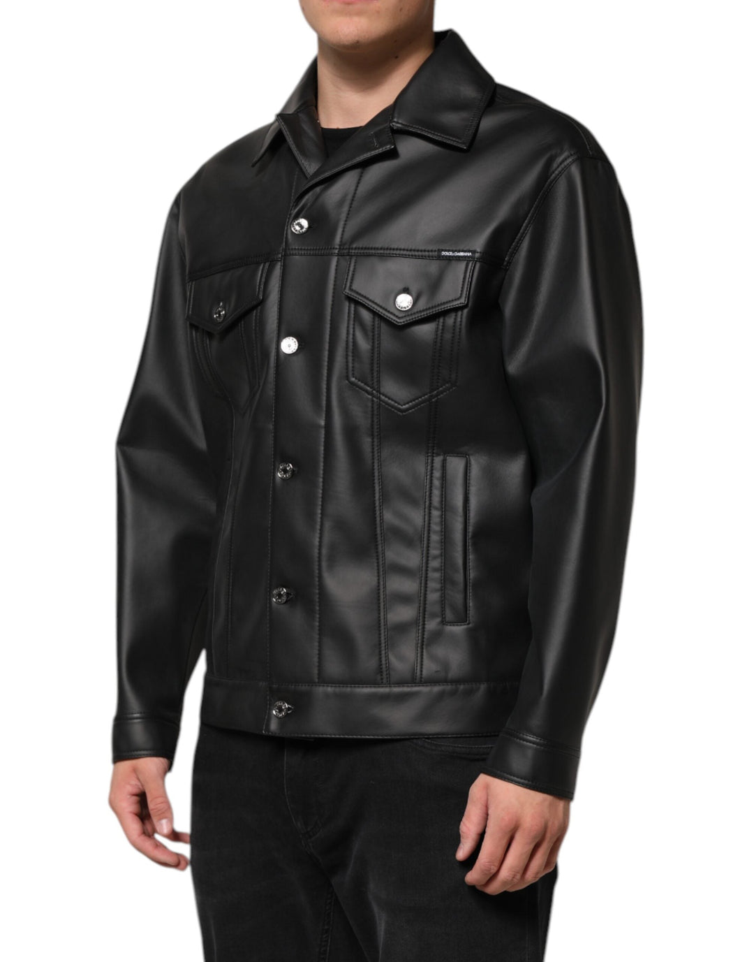 Men’s Dolce &amp; Gabbana Black Polyester Button Down Biker Jacket