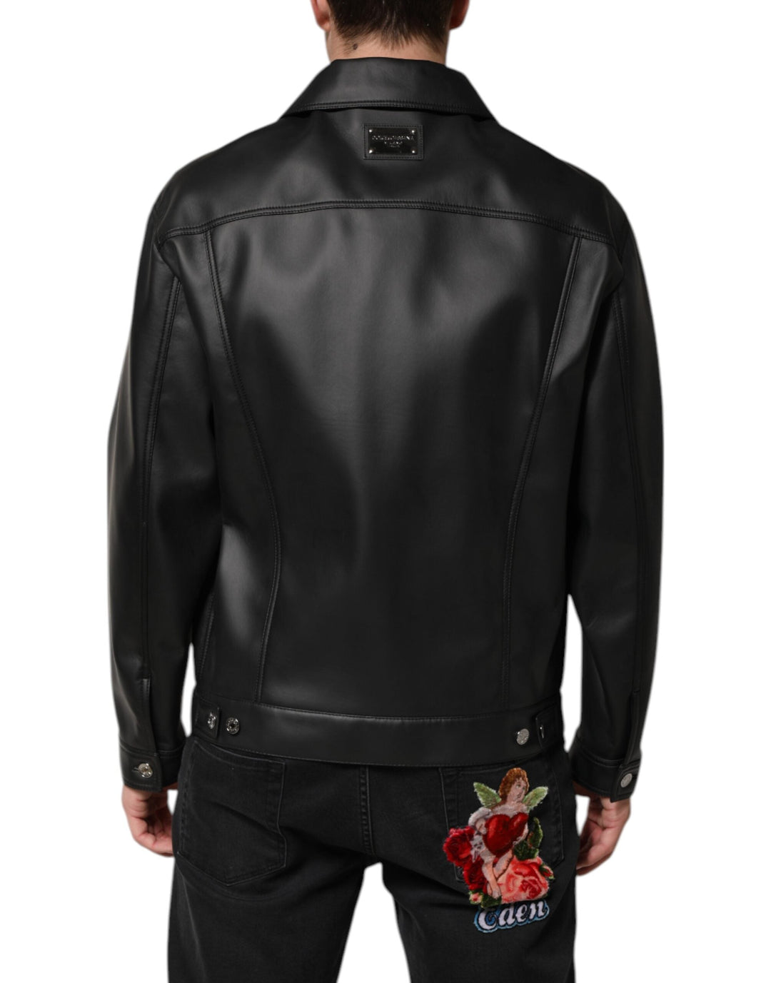 Men’s Dolce &amp; Gabbana Black Polyester Button Down Biker Jacket