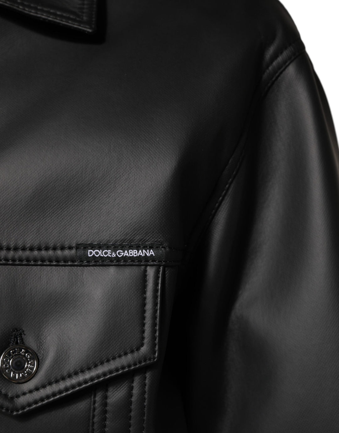 Men’s Dolce &amp; Gabbana Black Polyester Button Down Biker Jacket