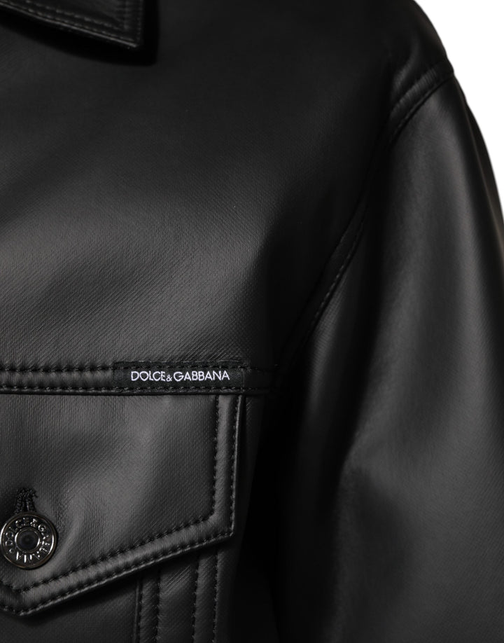 Men’s Dolce &amp; Gabbana Black Polyester Button Down Biker Jacket