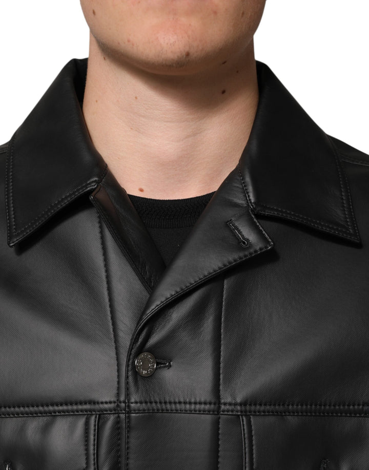 Men’s Dolce &amp; Gabbana Black Polyester Button Down Biker Jacket