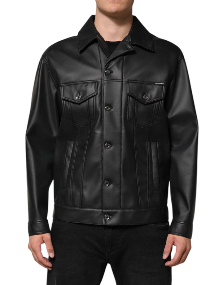 Men’s Dolce &amp; Gabbana Black Polyester Button Down Biker Jacket