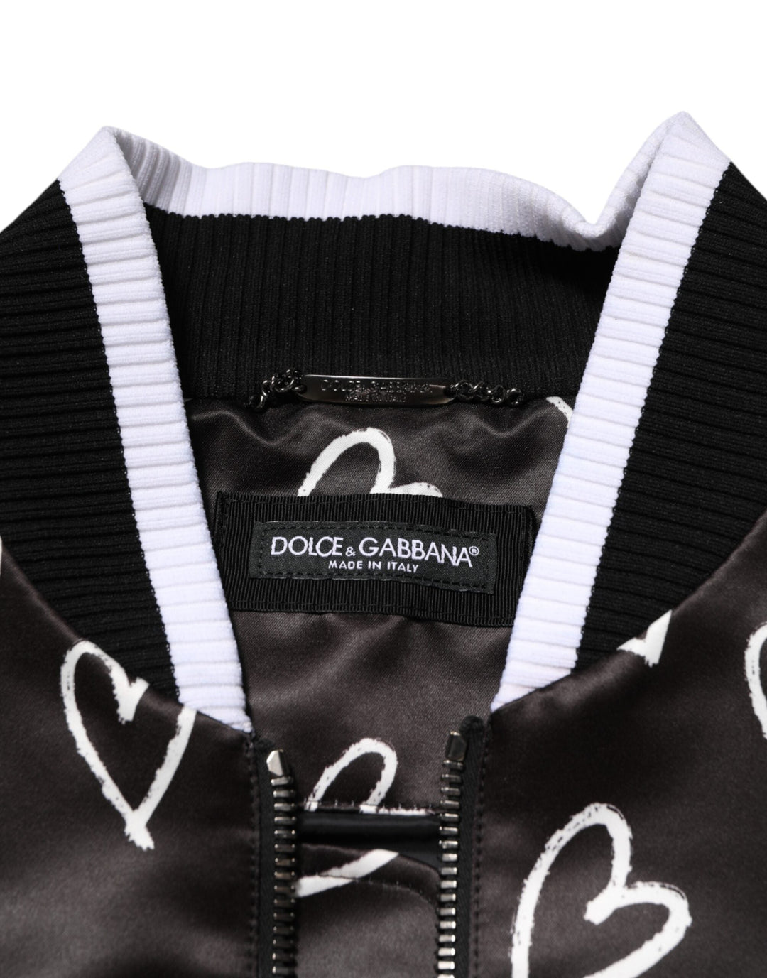 Men’s Dolce &amp; Gabbana Black Polyester Heart Print Bomber Jacket