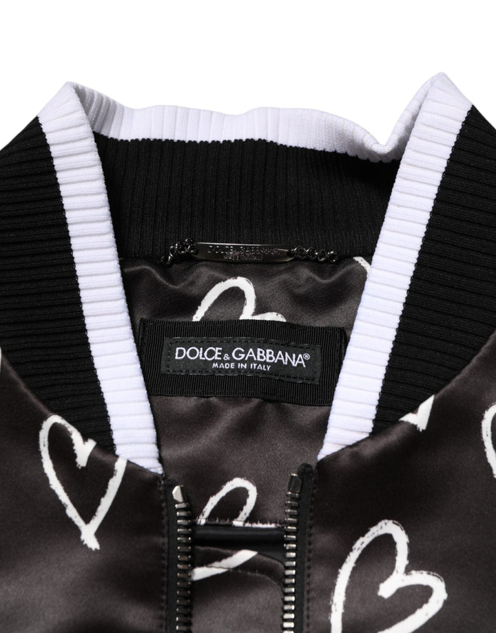 Men’s Dolce &amp; Gabbana Black Polyester Heart Print Bomber Jacket