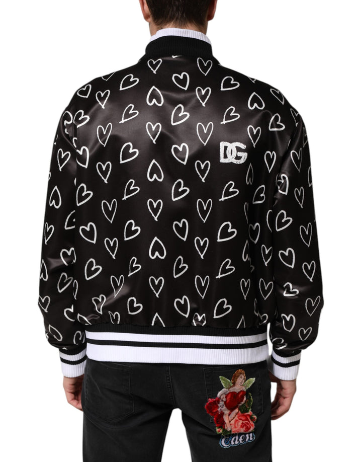 Men’s Dolce &amp; Gabbana Black Polyester Heart Print Bomber Jacket