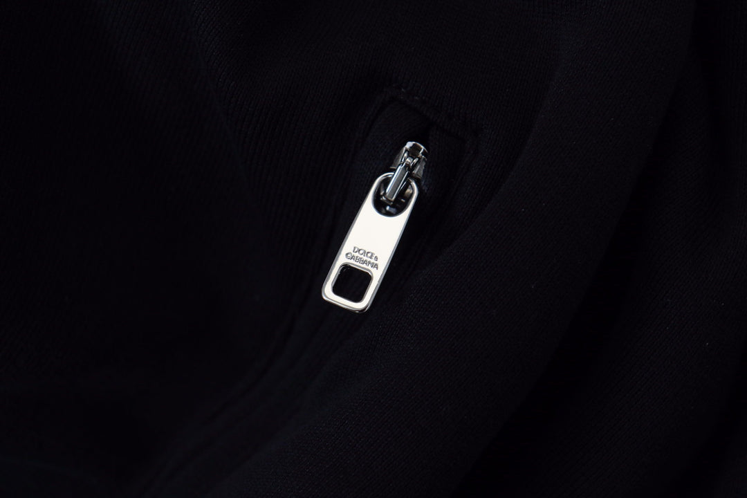 Men’s Dolce &amp; Gabbana Black Polyester Hooded Full Zip Jacket